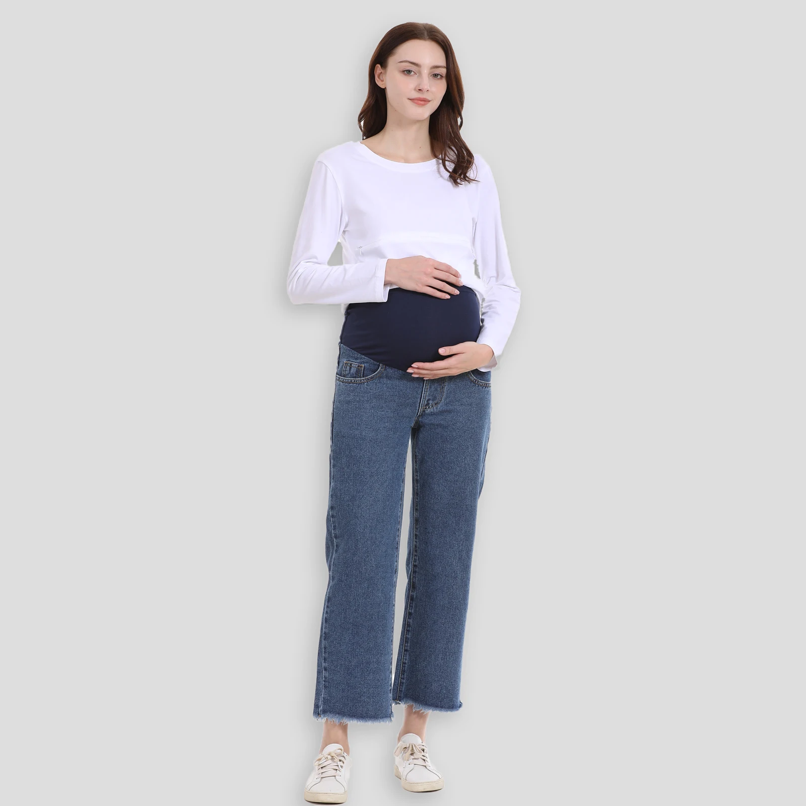 Maternity Pants For Pregnant Women Ajustabel Waist Band Pregnancy Jean Trousers Loose Straight Legging Bottoms Wide Leg Pants