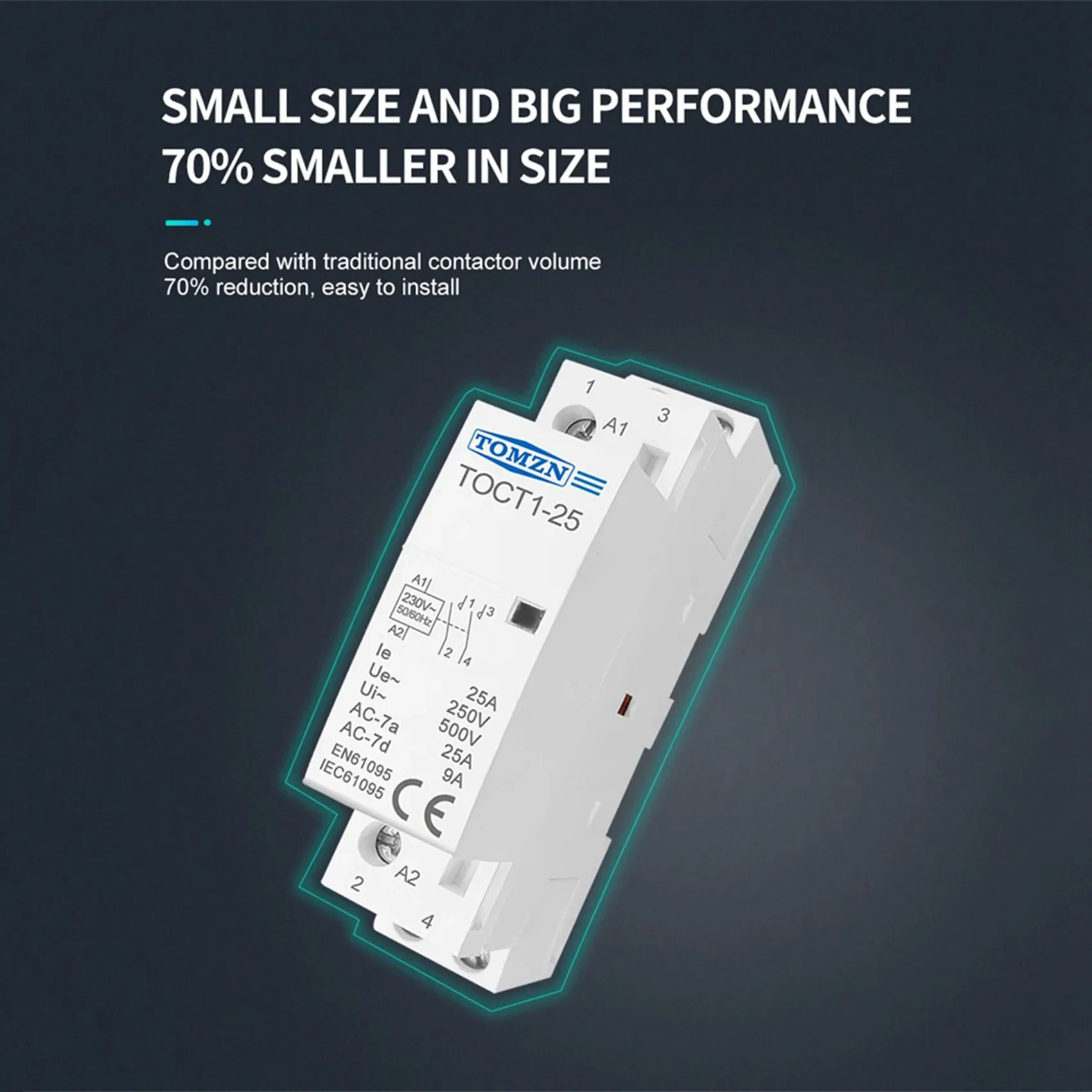 A41T 5X TOMZN TOCT1-25 2P 25A 220V/230V 50/60HZ Din Rail Household Ac Modular Contactor 2NO AC Contactor
