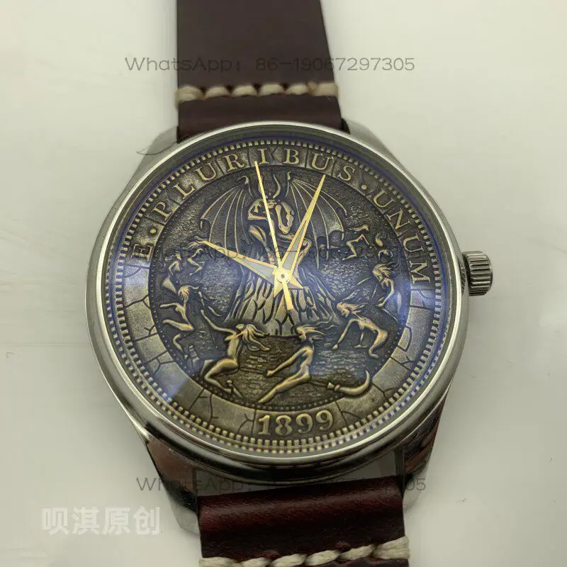 Wandering Coin High Relief Bronze Character Dial Automatic Mechanical Watch Personalized Internet Celebrity 2824 Movement Watch