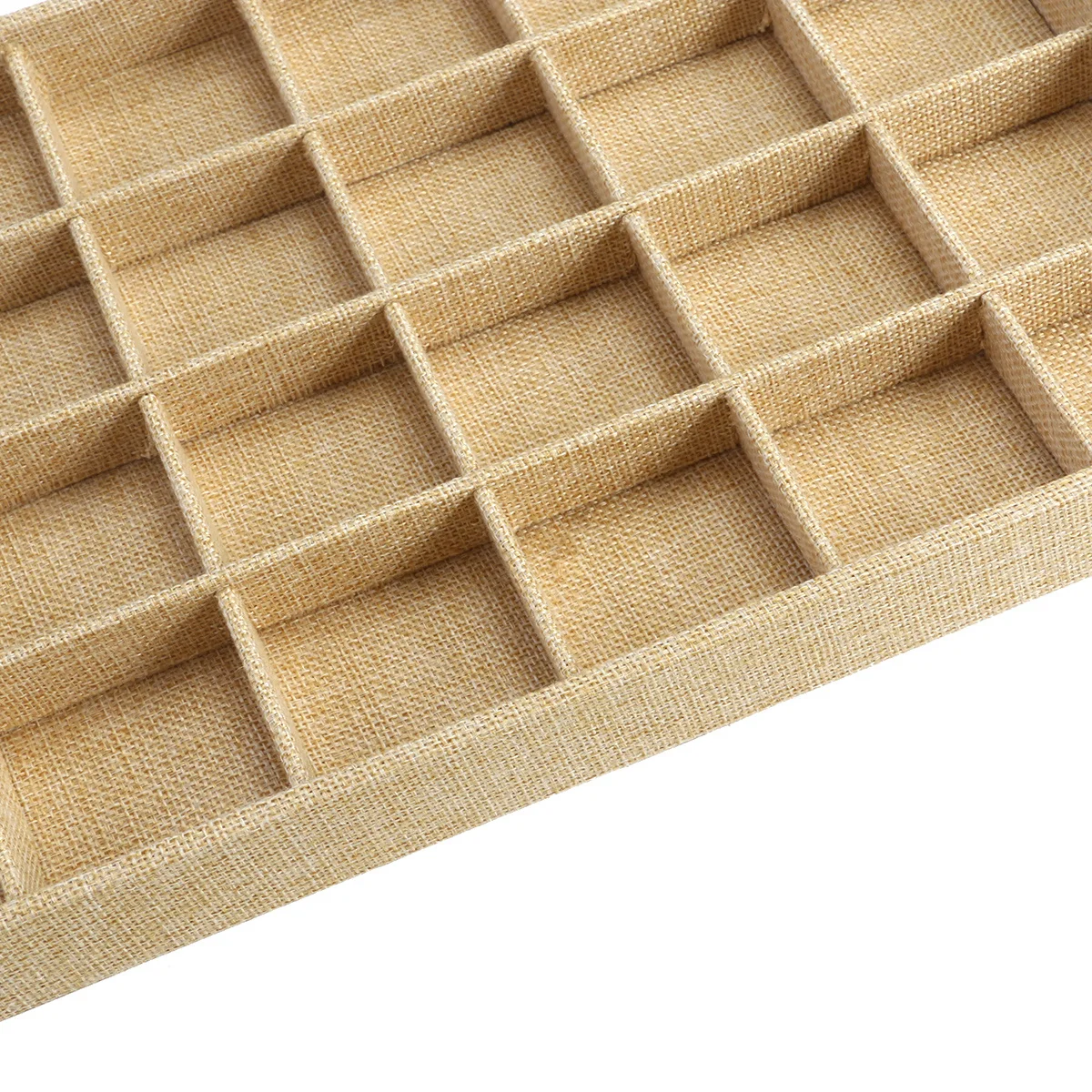 24-Grid Linen Wood Jewelry Ring Display Storage Box Organizer Holder Dustproof Case for Personal Business Use Dressing Table