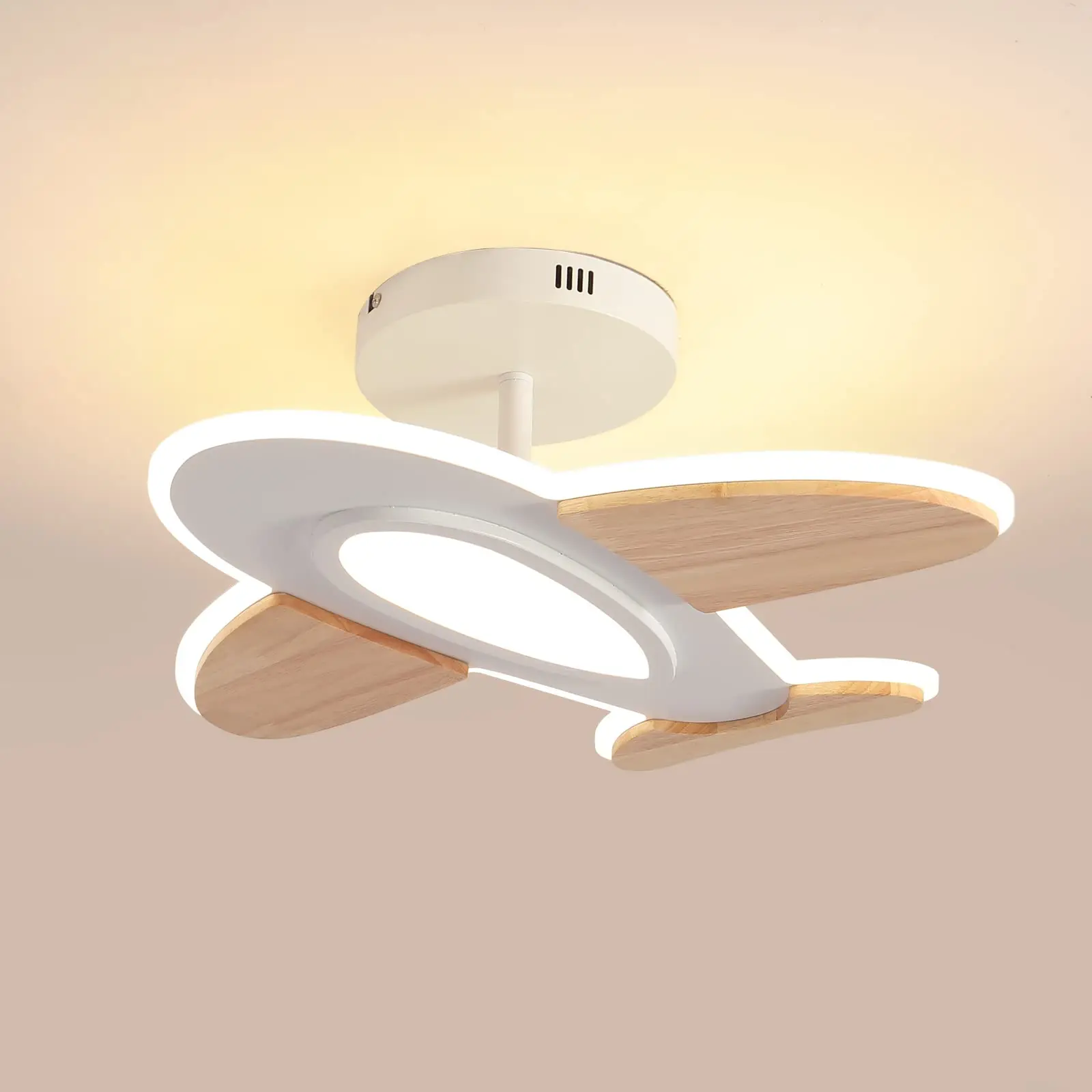 

35 W LED Ceiling Light Children's Room Airplane Shape Dimmable Ceiling Lights with Remote Control White and Wood Accessories