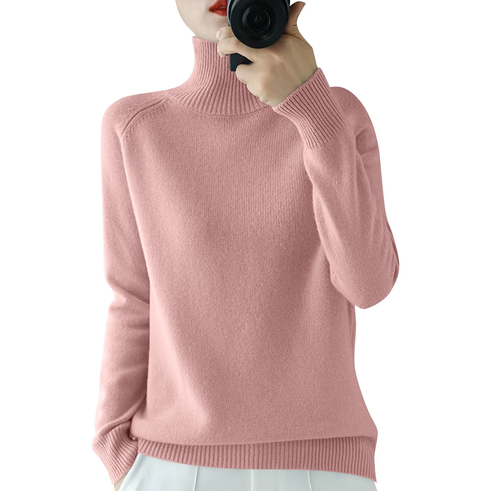 Suéter de punto de manga larga para mujer, suéter con cuello levantado para otoño e invierno, suéteres para mujer, ropa para otoño e invierno