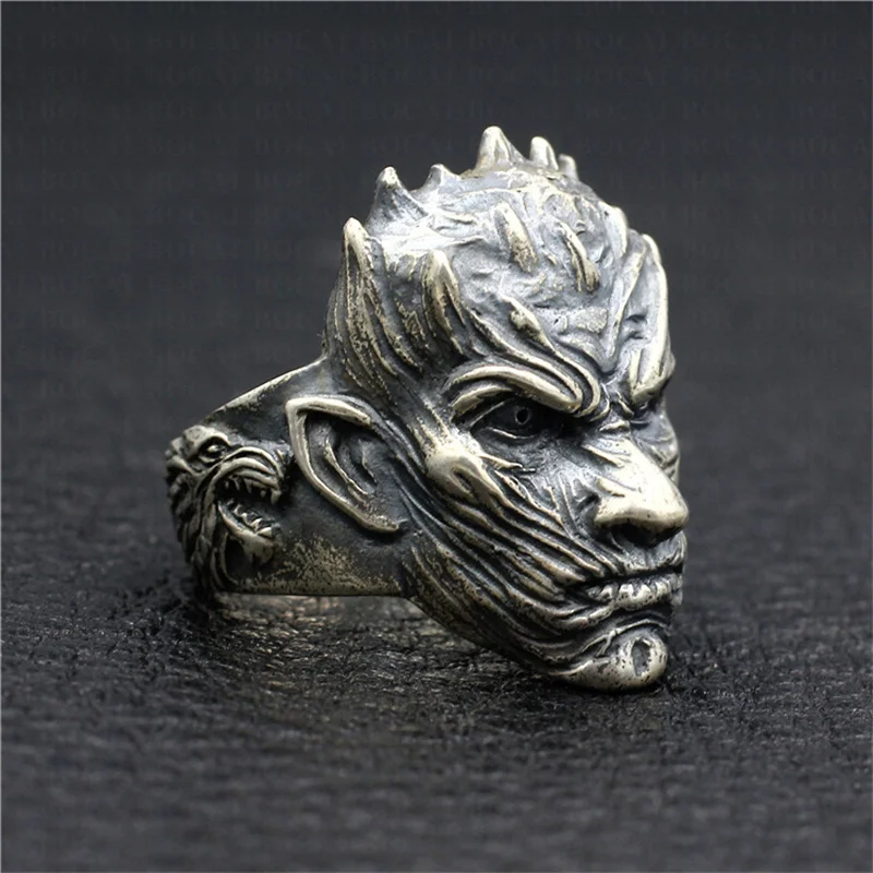 BOCAI S925 Sterling Silver Charms Rings for Men New Fashion Retro Emboss The King of Darkness Punk Jewelry Free Shipping