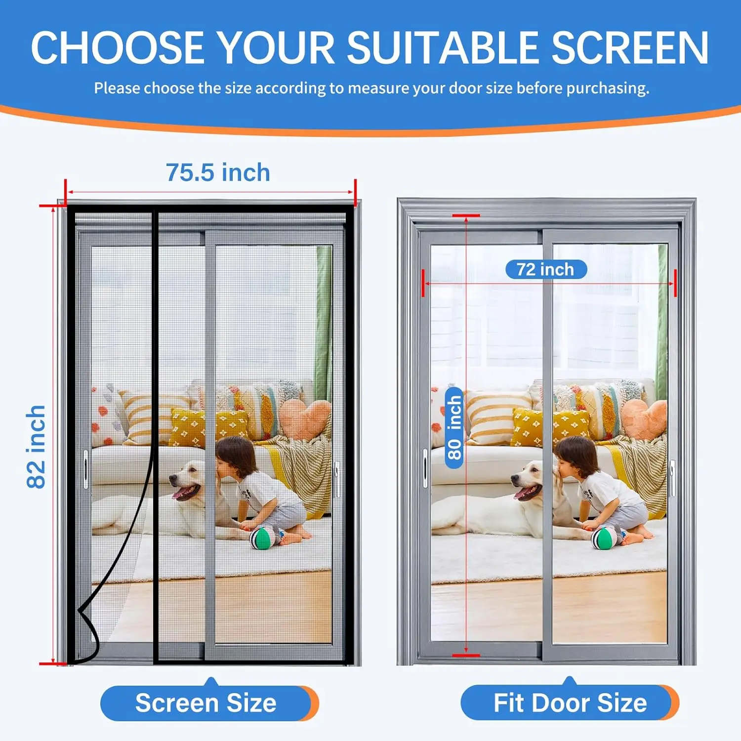 Magnetic Screen Door Mesh Left Right Side Opening Upgraded PET Material Mesh Stronger Than Fiberglass and Polyester,Keep Bugs