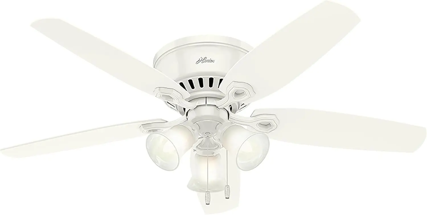 

52 inch Indoor Ceiling Fan with LED Lights - White Ceiling Fan with Pull Chain, For Bedroom, Living Room, or Kitchen, L