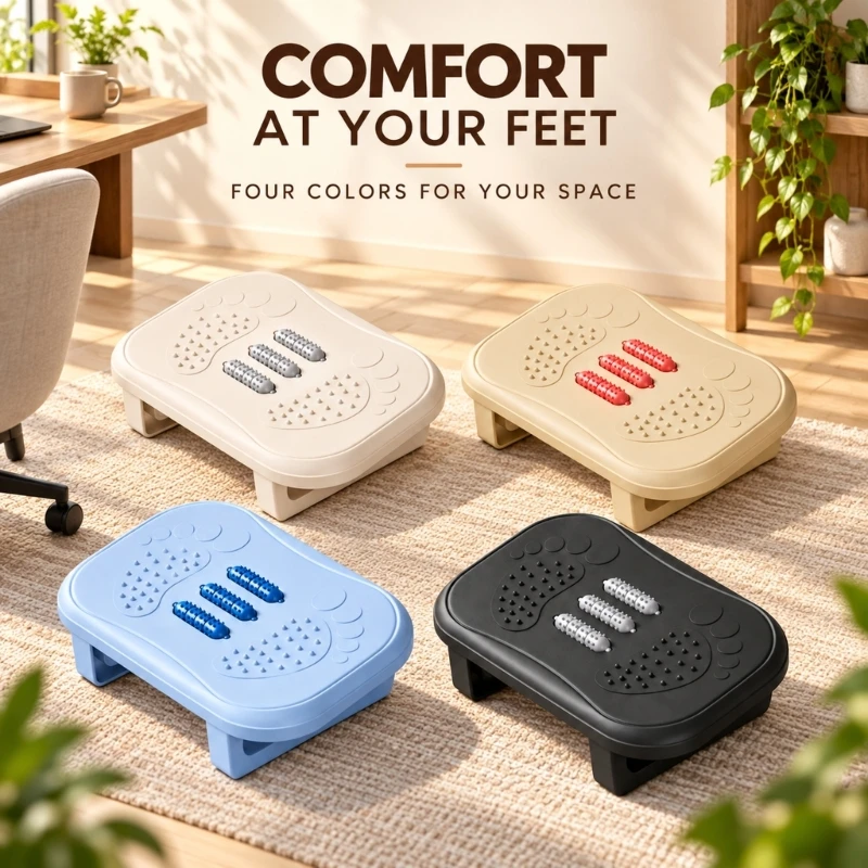 Plastic Desk Footrest, Rocking Foot Stool with Textured Foot Areas, Angled Platform, and Floor Contact Grips for Office and M4YD