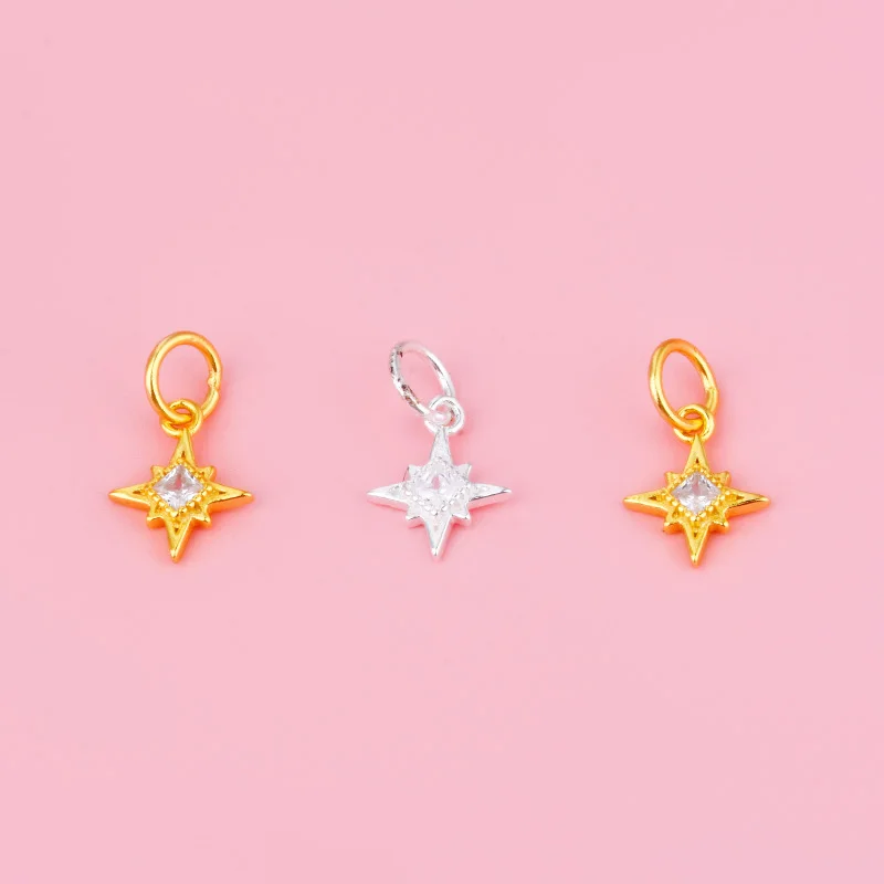 S925 Sterling Silver Micro-inset Zircon Accessory Small Shine Star Pendant Handmade diy jewelry bracelet necklace pendant