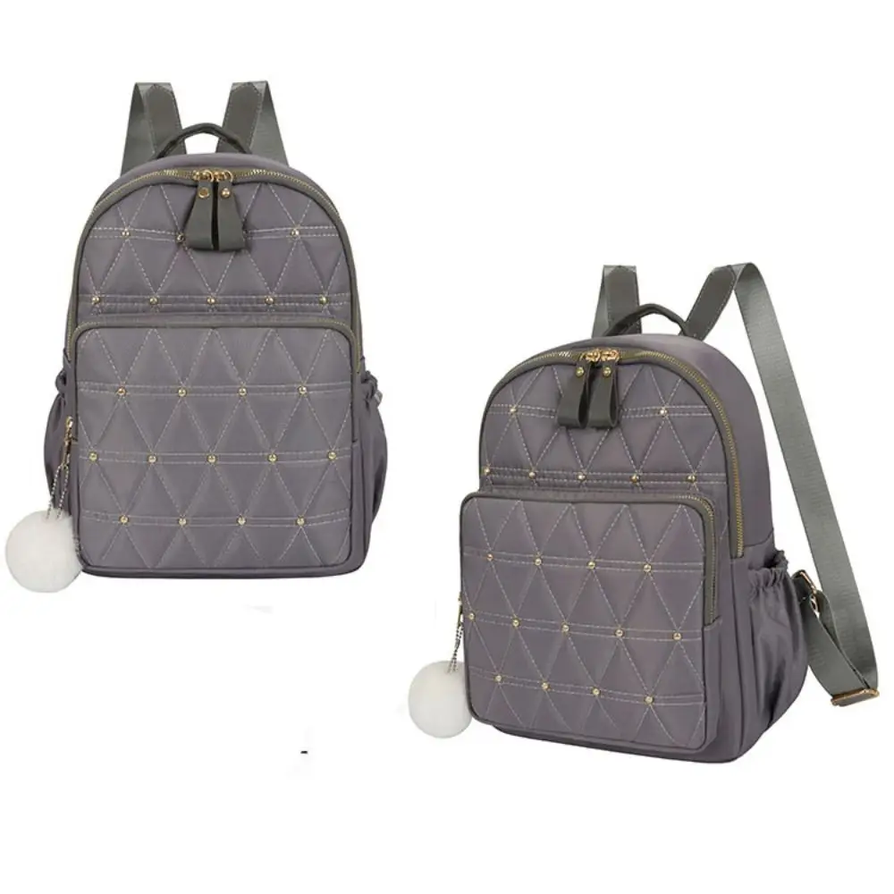 ファッションクラシックグリッドショルダーバッグリベットヴィンテージ女性バックパックエレガントな複数のポケットナイロントラベルバッグ女の子