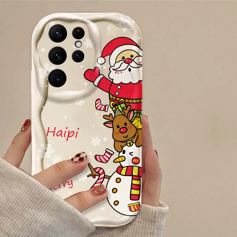 Cute Father Christmas Tree 3D Wave Case For Samsung Galaxy S24 Ultra S23 S22 Plus S21 S20 FE A25 A55 A35 A15 A16 A05 A05S A06