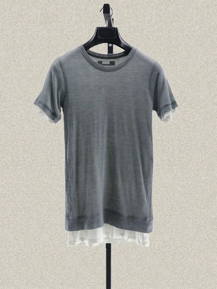 

Men's Prtional Knitted irt round Ne ort Sve Lenzing Fiber Inner Fake Two-Piece Knitwear Spring Autumn Seasonal