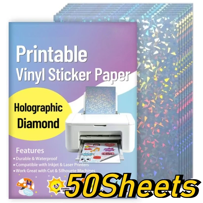 

Самоклеящаяся голографическая бумага формата А4 для струйной печати, водонепроницаемая, с эффектом бриллиантового винила, для рукоделия, этикеток и декоративных наклеек