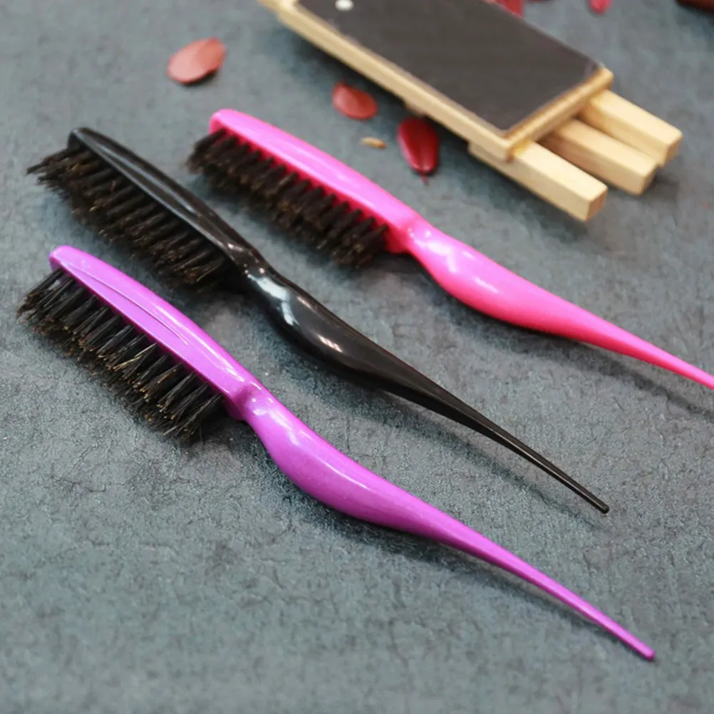 Boar Bristle Hairbrush Black Natural Senior Pig Mane Teasing Brush Ergonomic Handle Salon Hair Styling Brush Professional