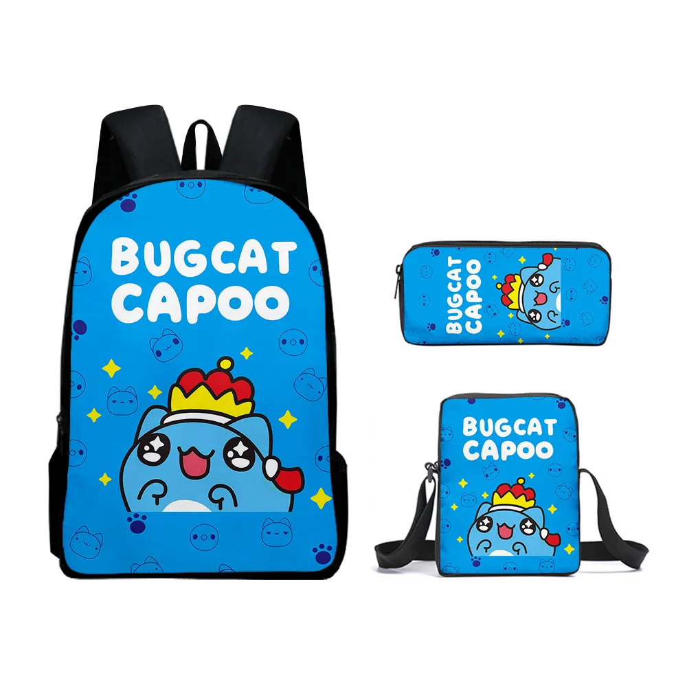 

Fashion Novelty Bugcat Capoo 3D Print 3pcs/Set pupil School Bags Laptop Daypack Backpack Inclined shoulder bag Pencil Case