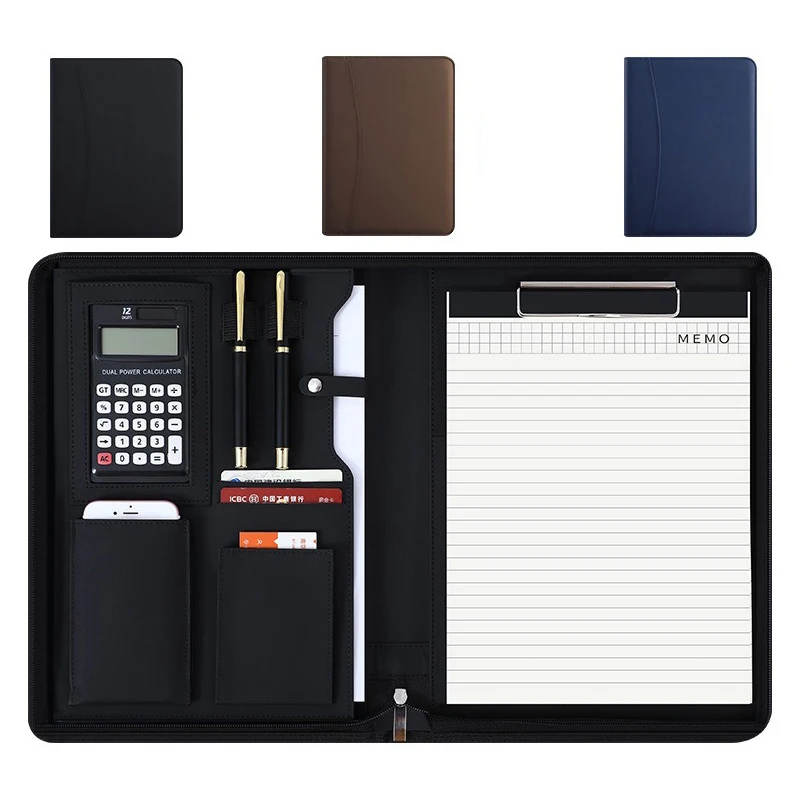 

A4 Smart Reusable Padfolio Organizer Leather Planner Folder Document Holder Phone Pockets Briefcase Multifunctional for Office