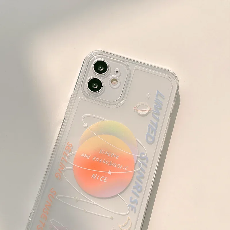 Retro Moon track sunset art transparent Japanese Phone Case For iPhone 15 14 13 11 12 Pro Max Xr Xs 7 8 14 Plus case Cute Cover