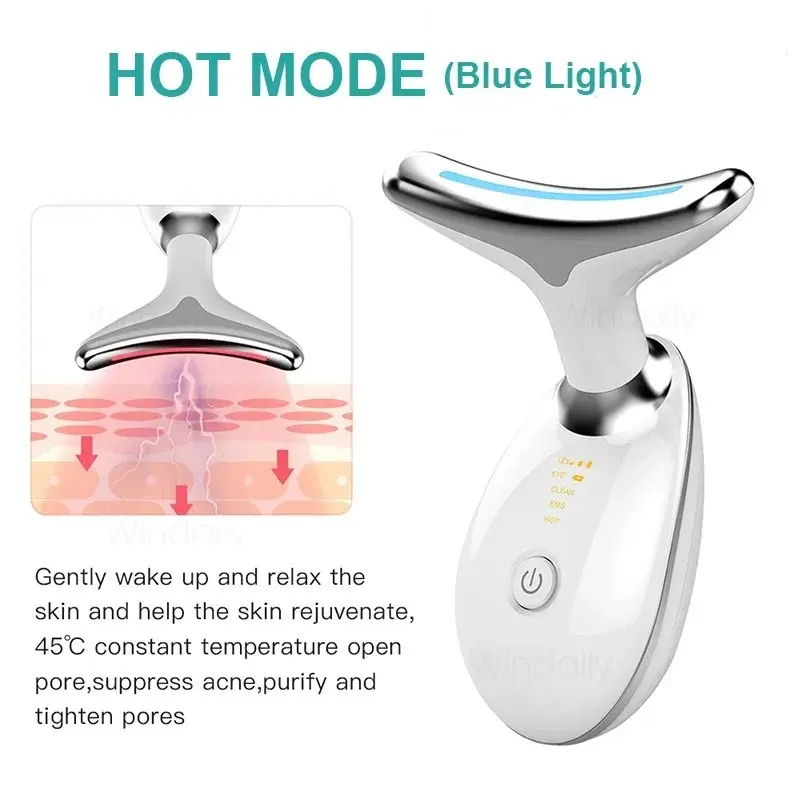 Dispositivo de beleza facial e pescoço sem fio, led ems, para escultura e contorno de mandíbula, com modos de luz led, aprimoramento de importação de íons
