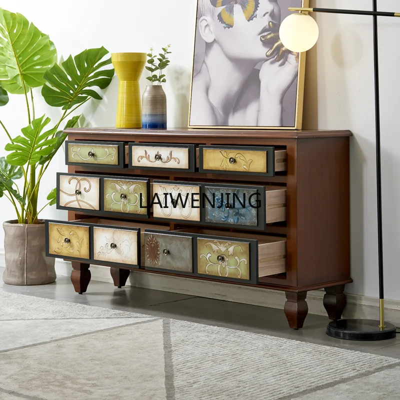 American country retro painted chest cabinet Mediterranean bedroom storage living room solid wood TV cabinet