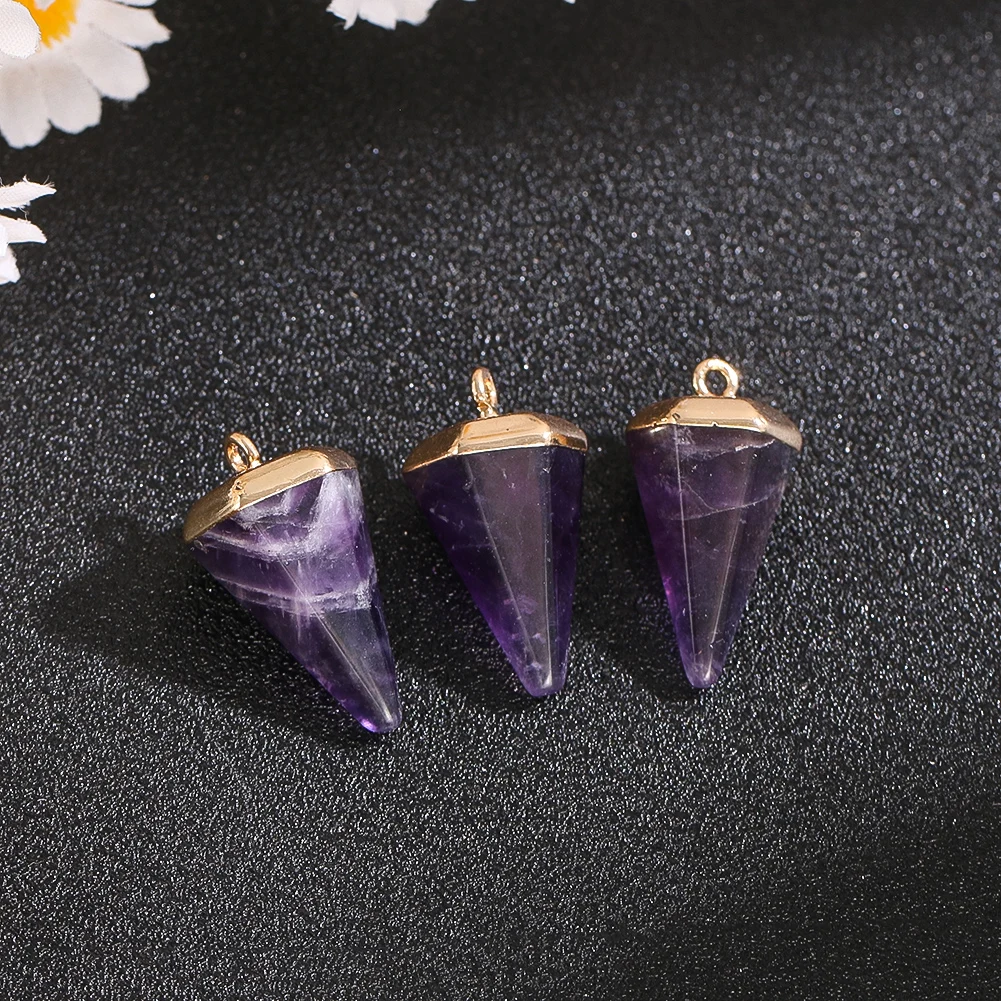 Faceted Hexagonal Tapered Pendant Natural Amethyst Obsidian Pendulum DIY Hanging Ornaments Accessories for Couple Gifts