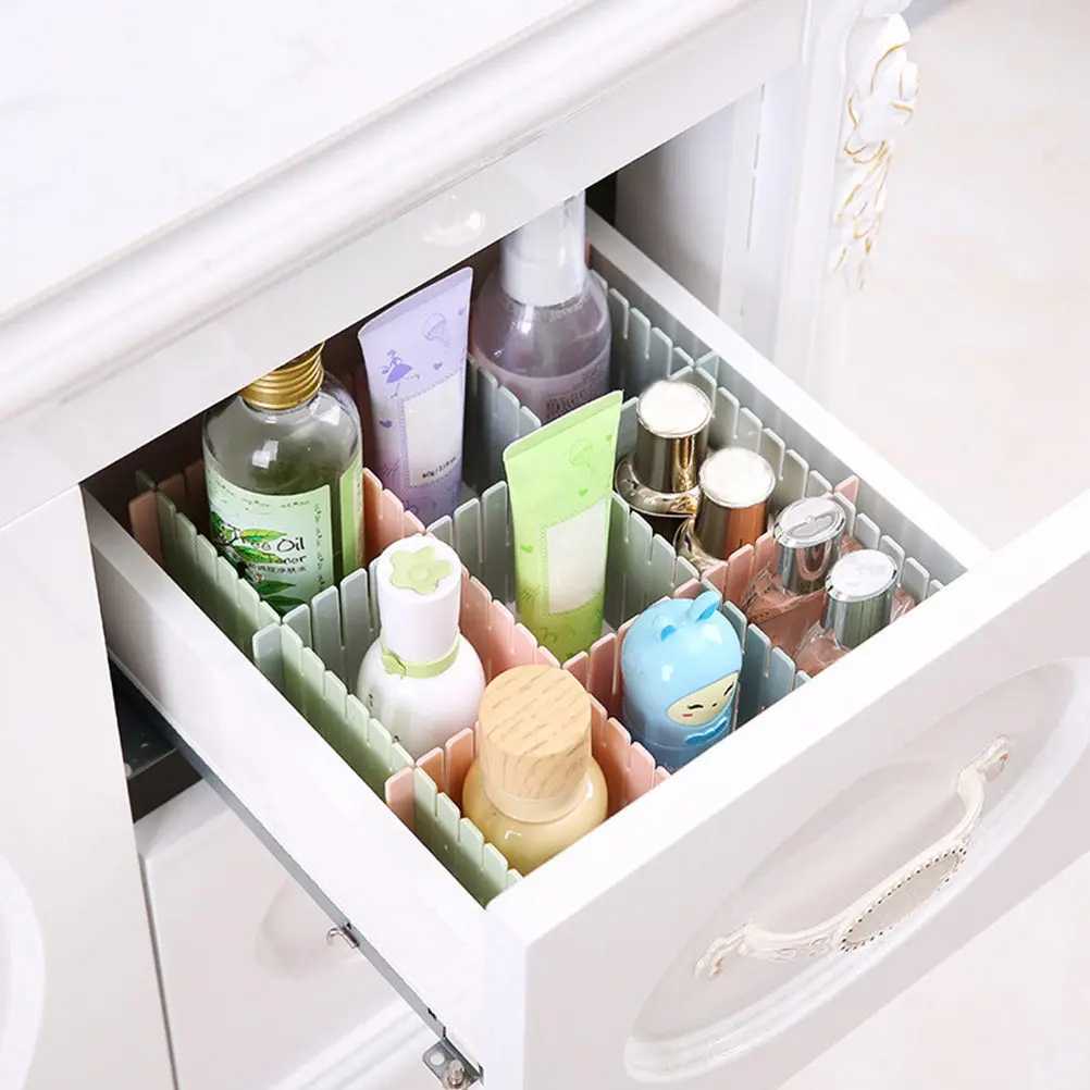 4Pcs Adjustable Drawer Divider Plastic DIY Grid Organizer for Hosiery Necktie Belt Scarf Underwear Makeup Storage 25x7cm
