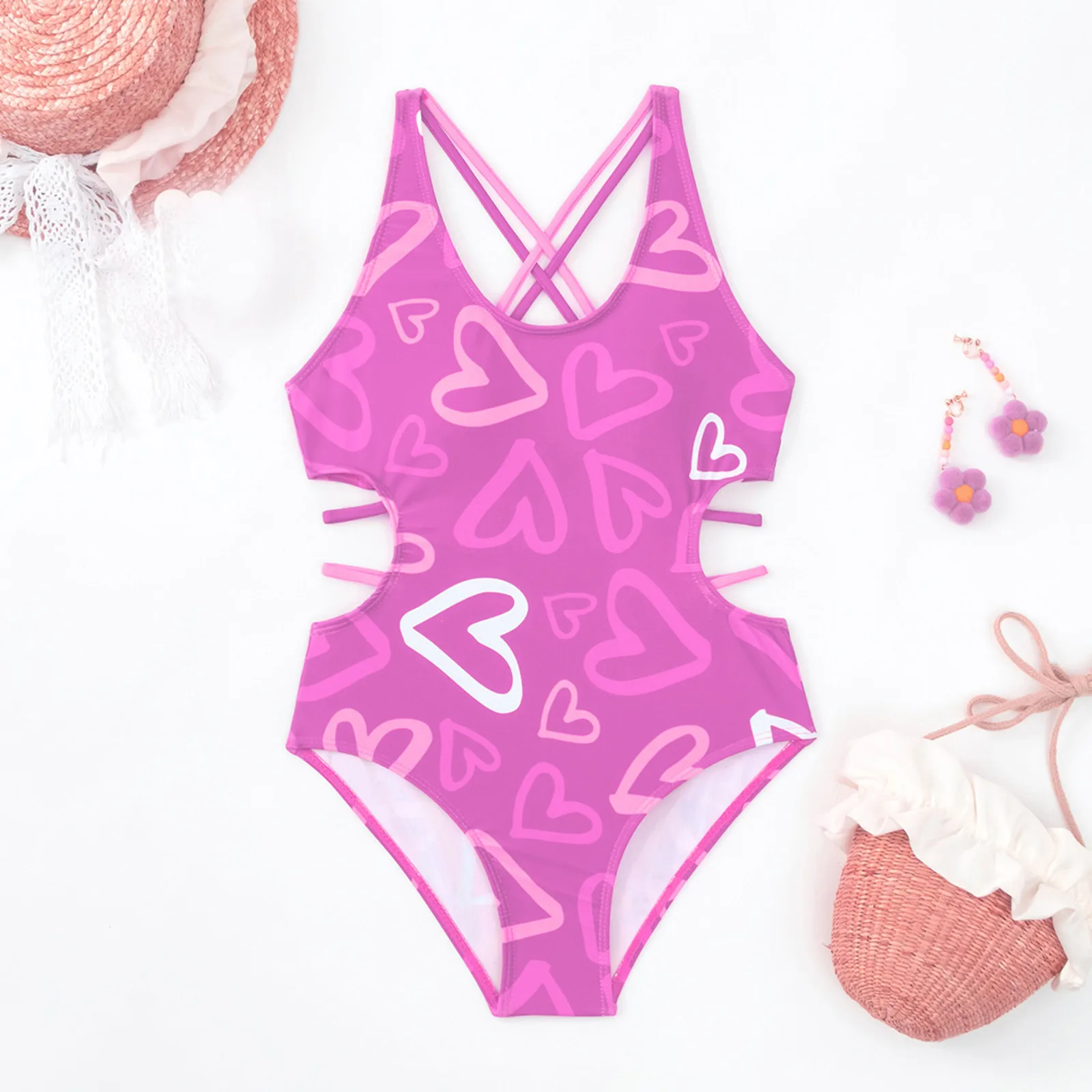

Heart Print Girls One Piece Swimsuit 7-12 Year Kids Swim Suit Teenage Children'S Swimwear 2025 Pink Bathing Suits Beach Bodysuit