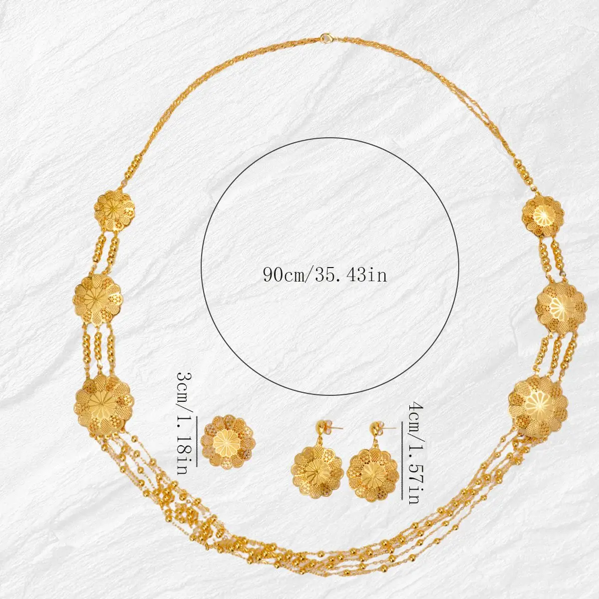 

Модное новое Дубайское 24-каратное позолоченное ожерелье с кисточками на заказ, серьги, кольца, комплект ювелирных изделий для свадебной вечеринки для влюбленных DD10732