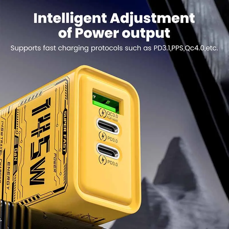 삼성 샤오미 화웨이용 C 타입 고속 충전 충전기, 아이폰 15, 14 프로용, 3 포트 USB 고속 충전기, 145W