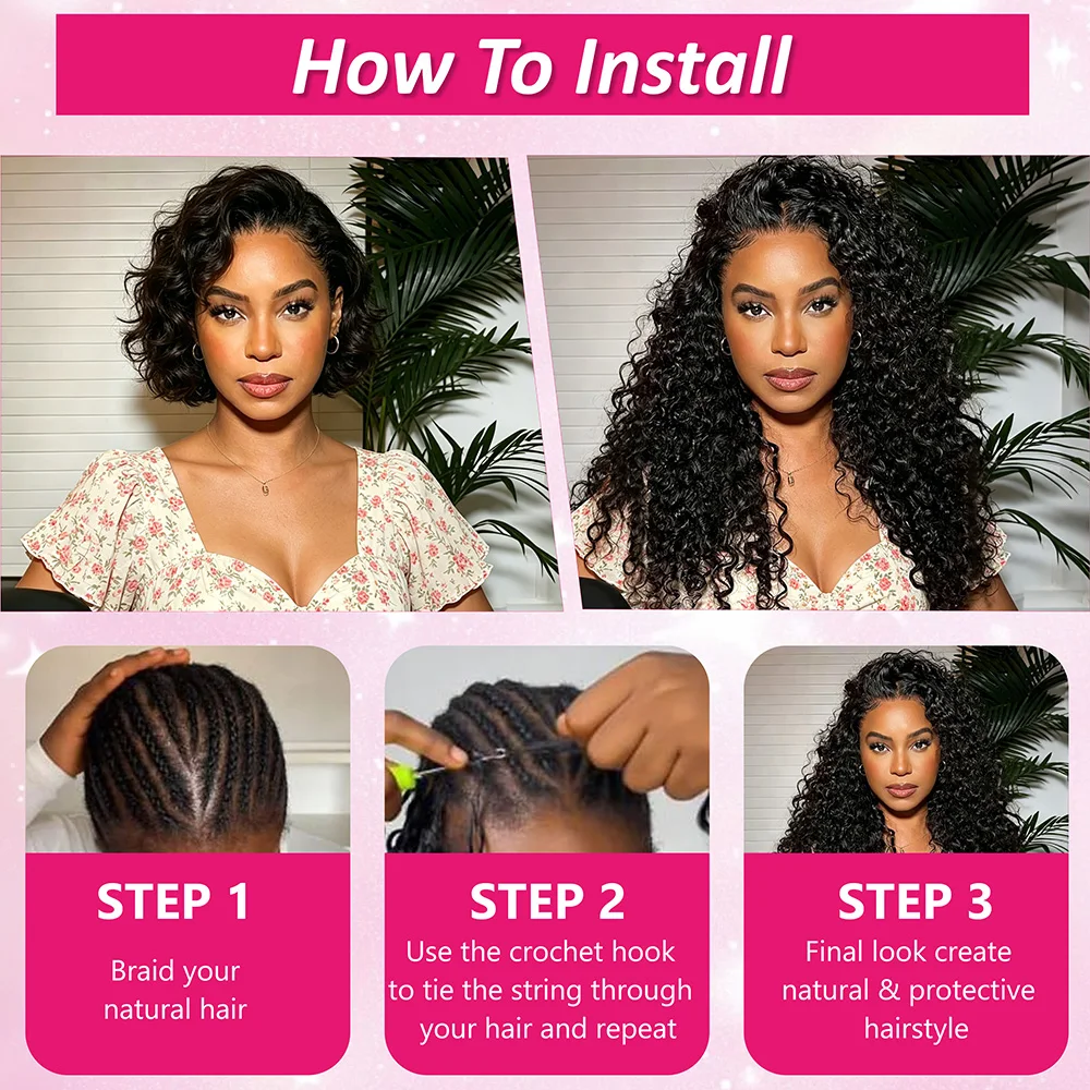 Rambut Crochet Manusia Bergelombang Dalam Model Pre Looped Feathered Untuk Kepang Boho, Dapat Digunakan Kembali, Miracle Knots Crochet Human Hair