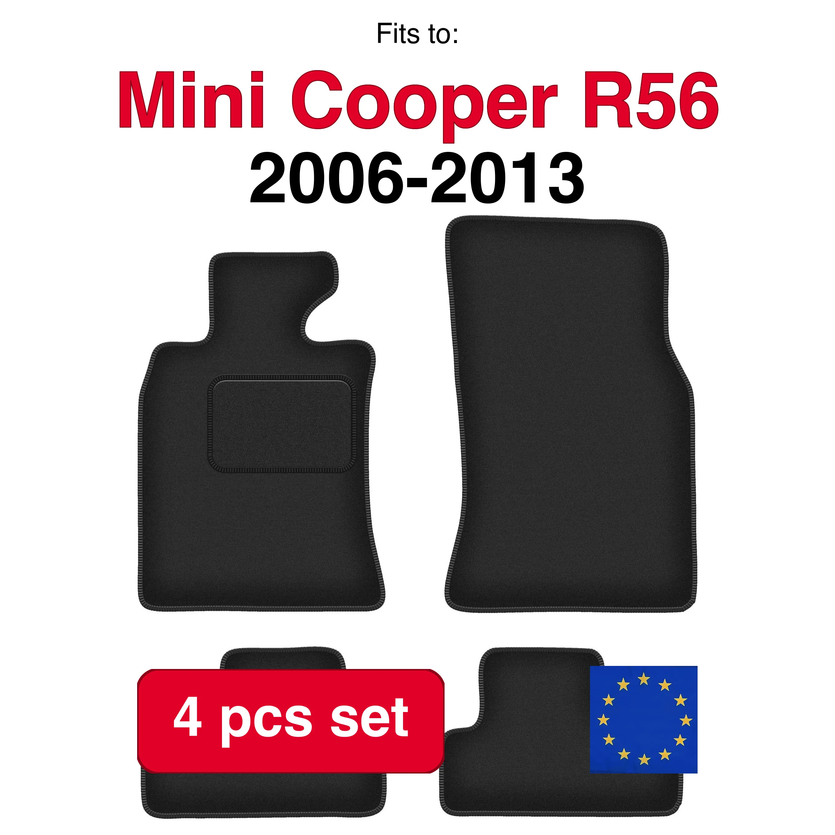 Image of Auto-Velourmatten für Mini Cooper R56 Schrägheck (2006-2013) - Schwarz (4 Stück) Car Fit Auto-Fußmatten-Set