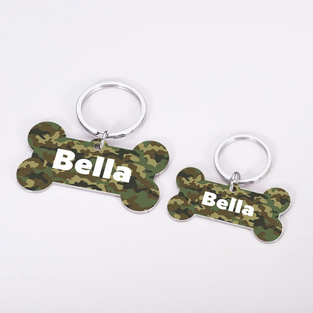 Personalized Pet Dog Tags Camouflage Bone ID Tags Customized Name Kitten Puppy Anti-lost Collar Tag for Dog Cat Nameplate Pets