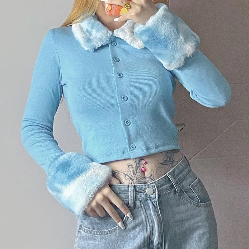 

New Autumn Winter Spring Knitted Ladies Cardigans Sweaters Fur Trim Collar Long Sleeve Slim Jumpers Women Knitwear 2023 Clubwear