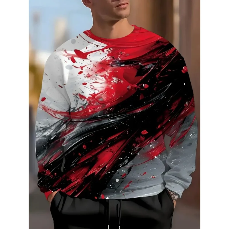 

Autumn men's crew neck sweatshirt, comfortable clothing for weekend outings, slogan print, breathable material, long-sleeved top
