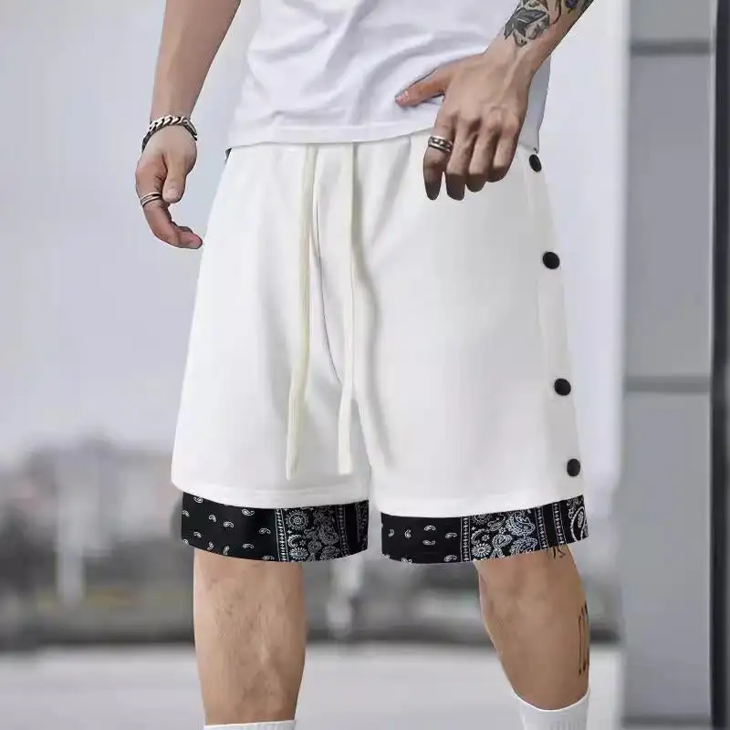 2024 Summer New Shorts Men\'s Fashion American Style Casual Sports Pants Fake Two Double Breasted Paisley Pattern Quarter Pants