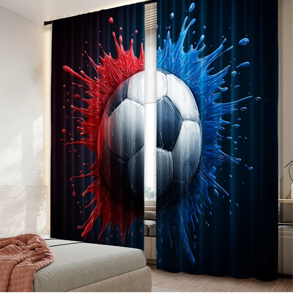 

2D flat printing 2pcs Party Window Curtains Dynamic Soccer Splash Digital Printed Polyester Drapes Festive Curtains Use for