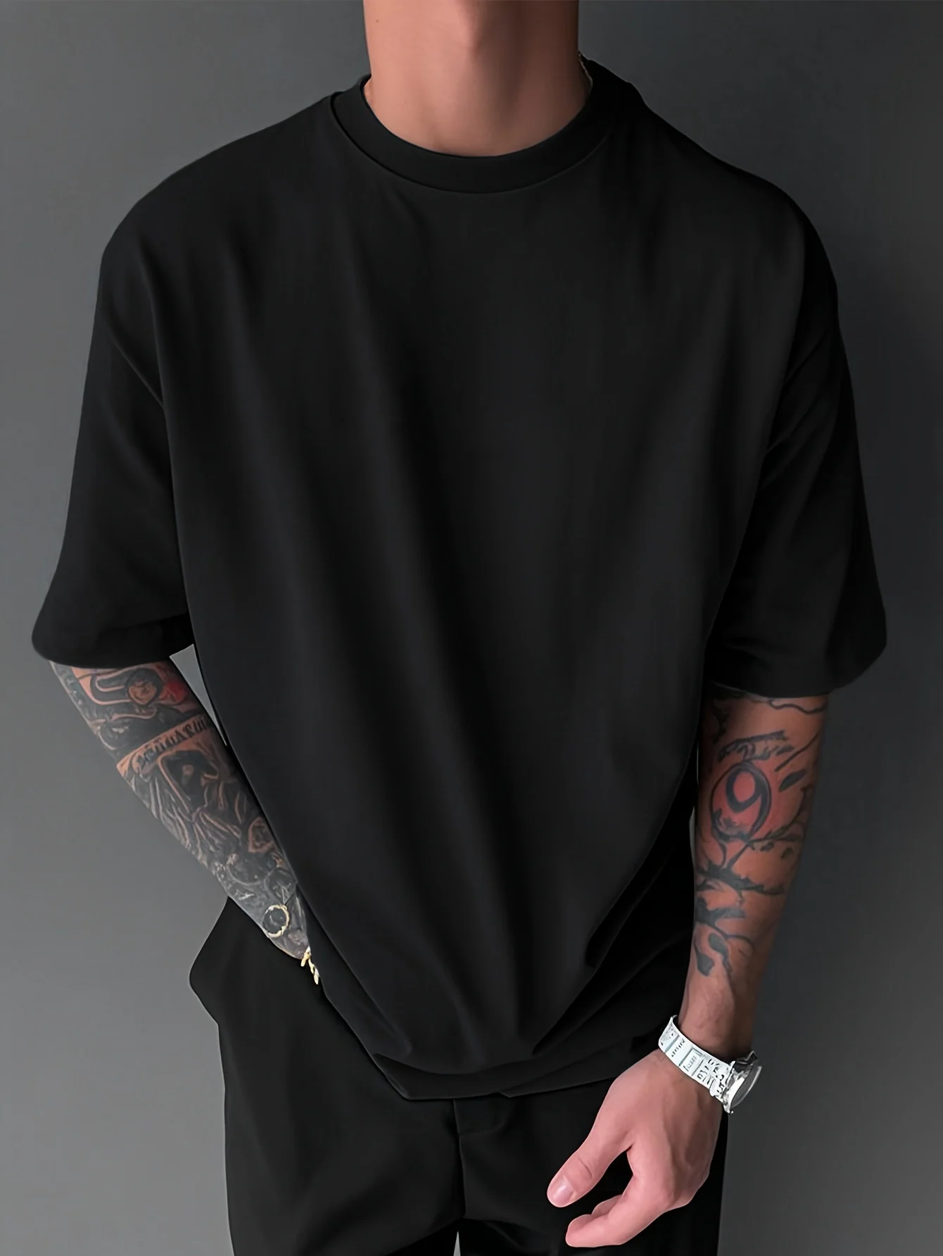 Men's summer  pure fashionable casual loose Japanese samurai sword pattern printed round neck short sleeved T-shirt image 4