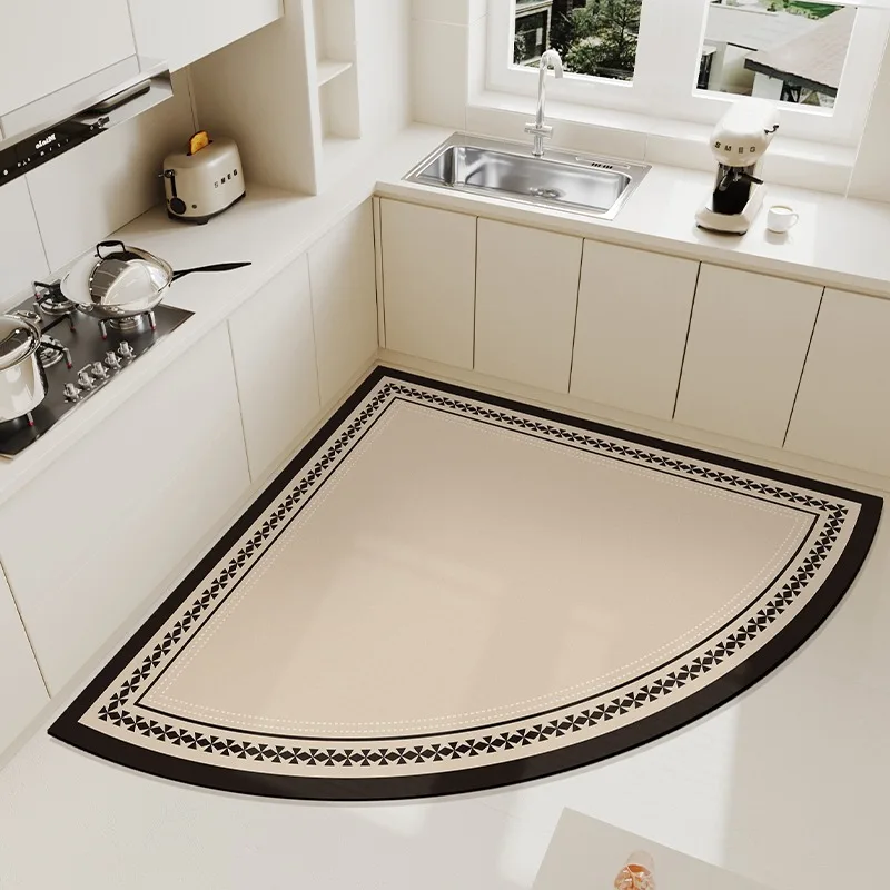 Waterproof Kitchen Floor Mat Quarter-circle PVC Leather Carpet Oil-proof Non-slip Rug Corner Special-shaped Mats 주방매트 שטיח למטבח