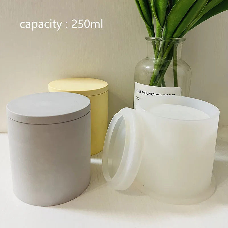 Classic Cement Candle Jar Silicone Mold 250ml Concrete Candle Cup Vessel Mold Handmade Round Storage Jar Home Decor Resin Molds