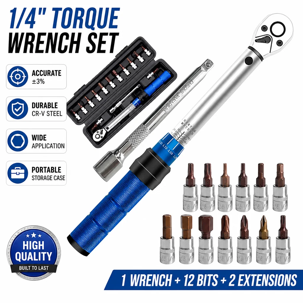 Bicycle Torque Wrench Kit 2-24Nm Precision Adjustable 72 Tooth Ratchet Spanner S2 Bit Wear Resistant Extension Rod Tool Set