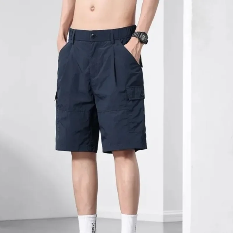 

Однотонные мужские короткие брюки с полудлинной эластичной резинкой на талии, свободные брюки-бермуды, широкие мешковатые мужские шорты-карго, нейлоновая одежда Jorts Y2k
