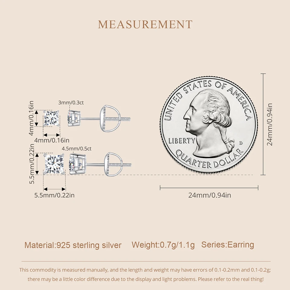 Bamoer 0.5-1ct Moissanite Screw Back Earrings for Women, D Color VVS1 Clarity Lab Created Diamond Earring White Gold Earrings