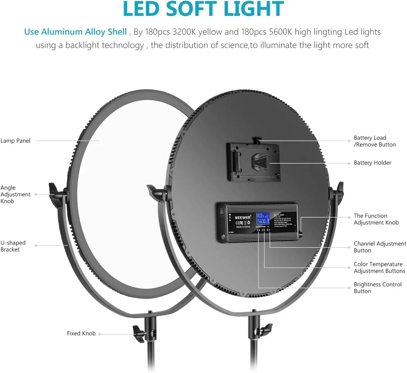 NK LED Bi-Color  Round Lighting, Ultra Thin Studio Edge Flapjack Light, 21-Inch 70W Dimmable Portrait Light