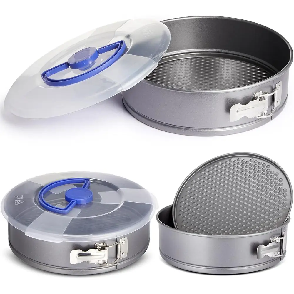 

2 Pcs 9 in Springorm Cheeke Pan with Lid and Removed Bottom Gray Non Stick Round Cake Pan Travel riendly Carbon Steel Bakeware o