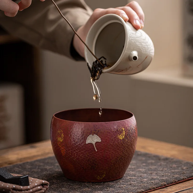 Japanese Style Copper Jian Shui Tea Bowl, Hammered Copper Tea Waste Container, Multi-functional Water Basin for Gongfu Tea Set