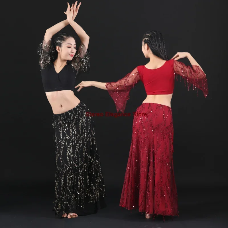 

Belly Dance Clothing Sequin Tassel Three Piece Set Practice Suit Stage Performance Suit Ethnic Clothing Exotic Apparel