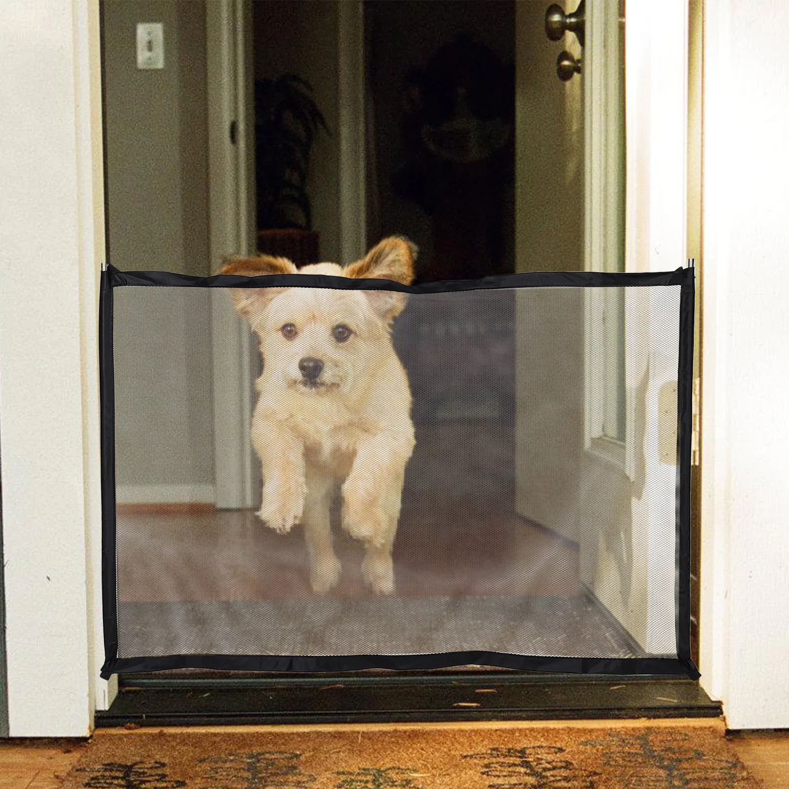 Dog Mesh Gate Pet Isolation Fence Strong Safety Barrier for Home Use Easy Install Dog Fence for Door Or Stair Pet Safety Gate