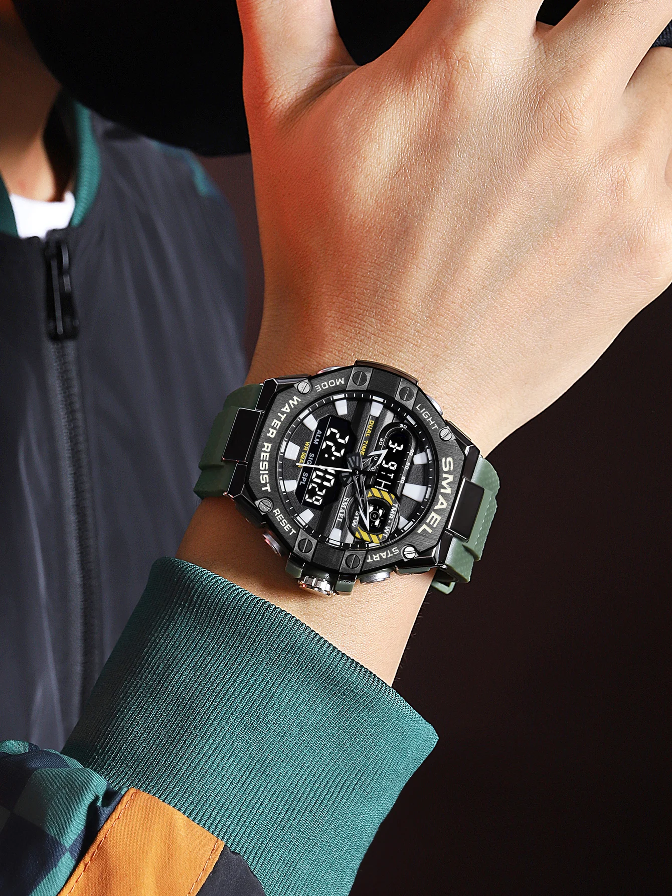 SMAEL 스포츠 시계 남성용 듀얼 타임 시계 Led 라이트 시계 알람 8066 패션 스포츠 시계 밀리터리 S Shiock 손목 시계