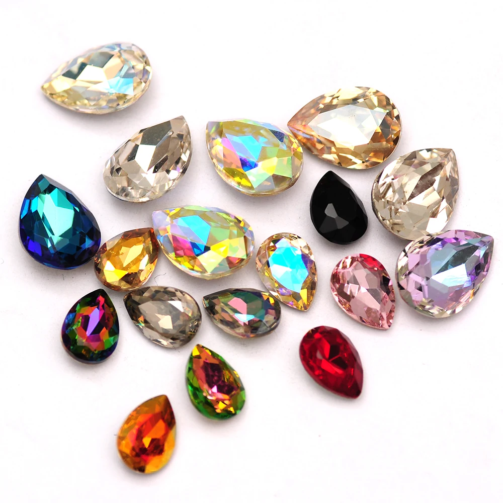 Glitter 10PCS 10x14mm Pear Crystal Fancy Stones Different Colors Nail Charms Accessories 3D DIY Nails Art Decoration