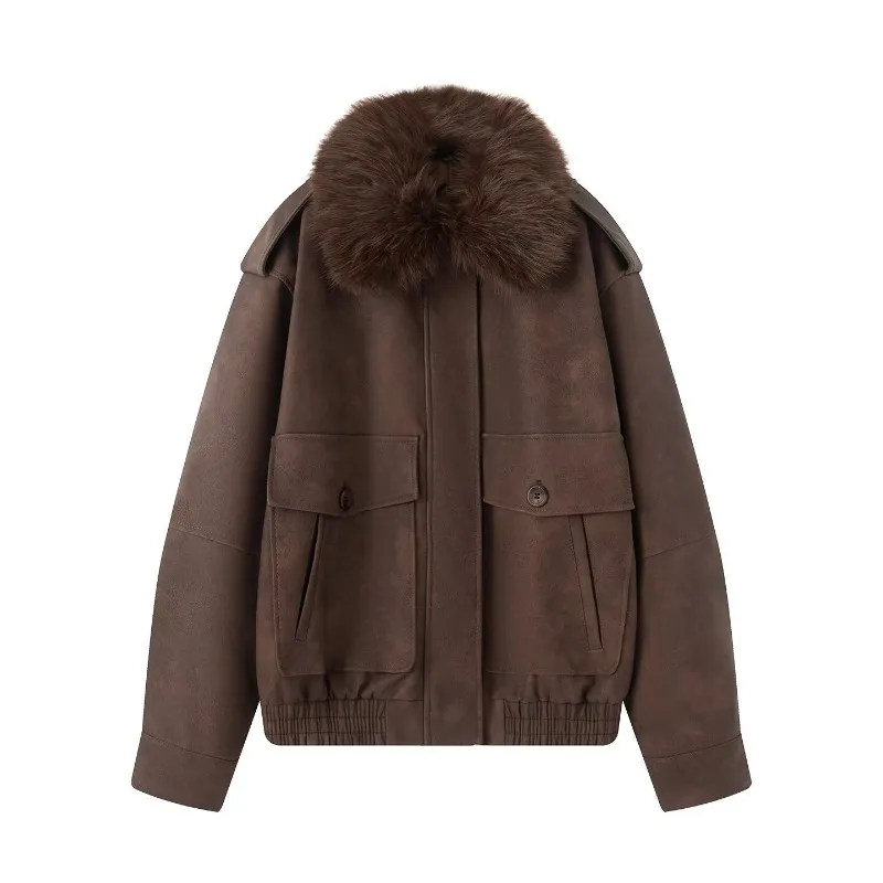 ZEMOREXMZ 2025年秋新作 レディース アメリカンスタイル フリップカラー アンチベルベット効果 取り外し可能襟付きジャケットコート