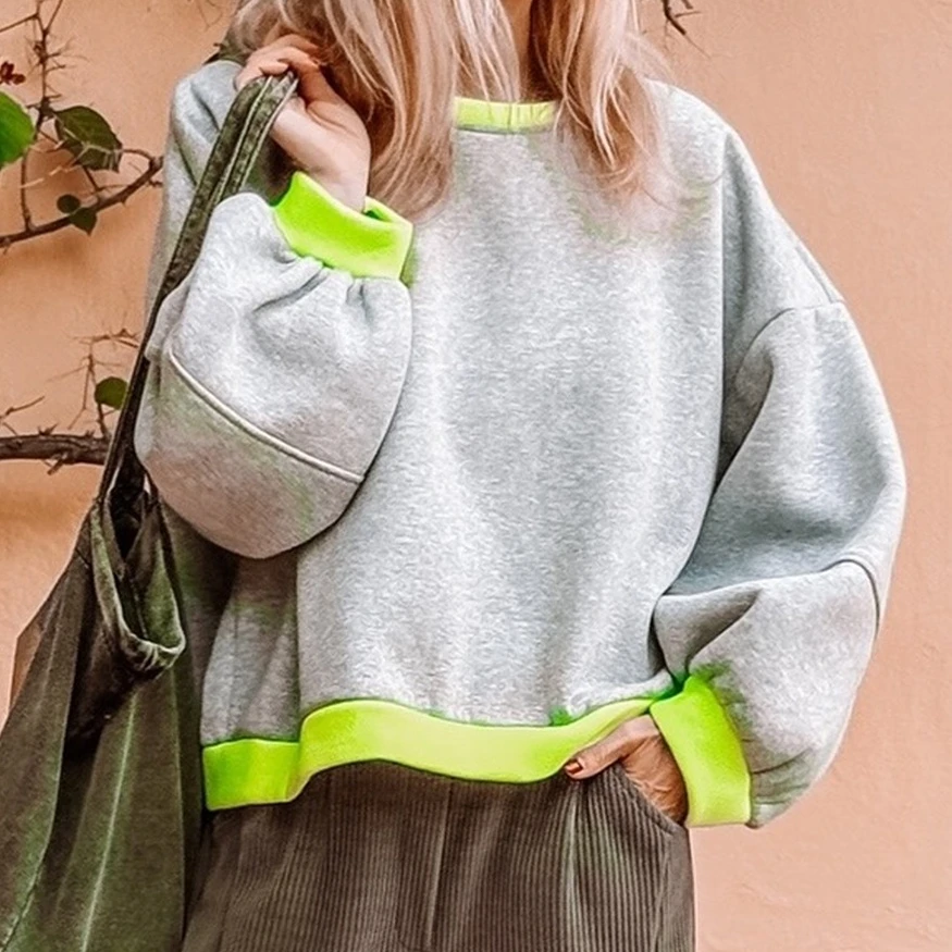 سترة نسائية موديل 2025 مُزينة بقطع القماش فضفاضة غير رسمية بأكمام طويلة وفتحة رقبة مستديرة لشتاء وخريف