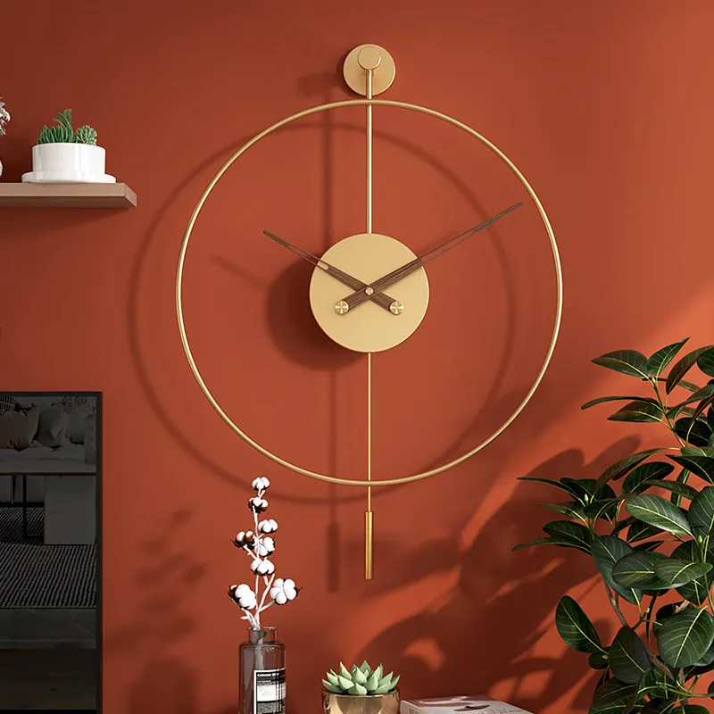 Round Bedroom Wall Clock Pendulum Decoration Living Room Wall Clock Luxury Modern Design Horloge Murale Aesthetic Room Decor