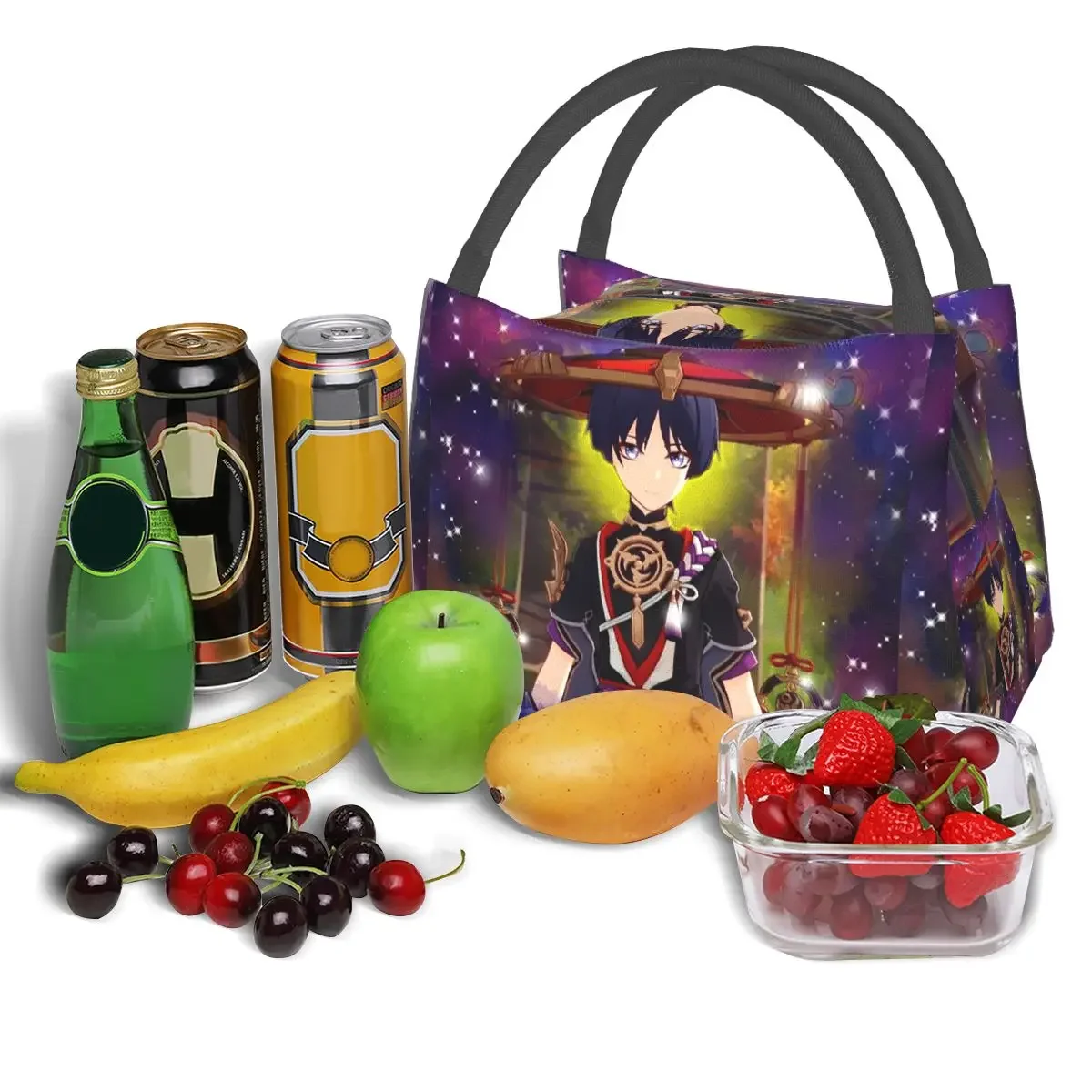 Scaramouche Genshin Impact Husbando Lunch Bags Insulated Bento Box Lunch Tote Picnic Bags Cooler Thermal Bag for Woman Kids Work